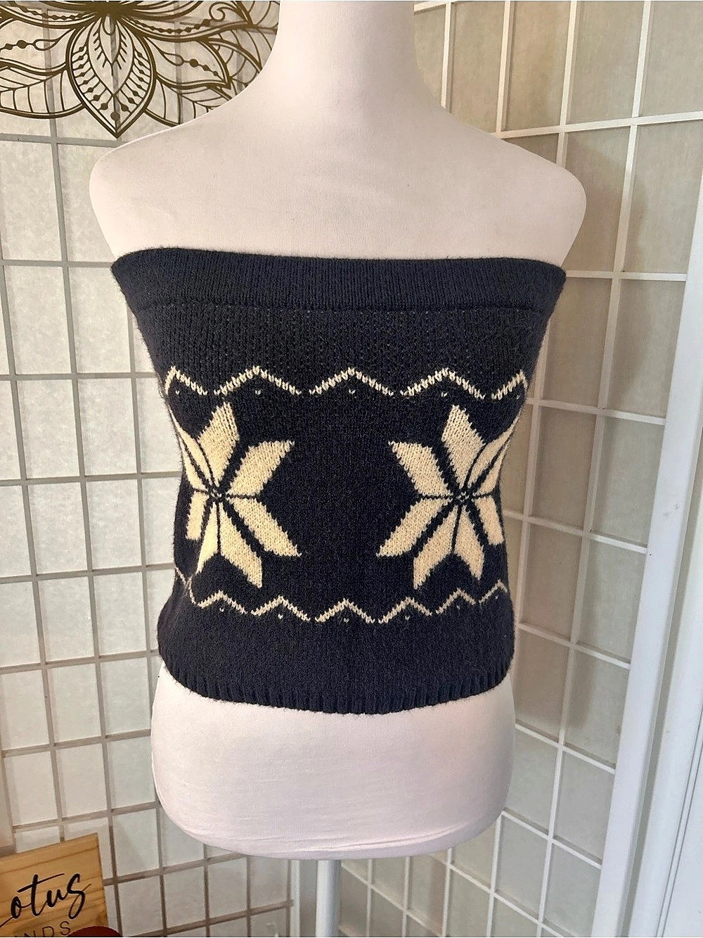 Edikted Strapless Tube Top in Blue & Cream Size Small NWT